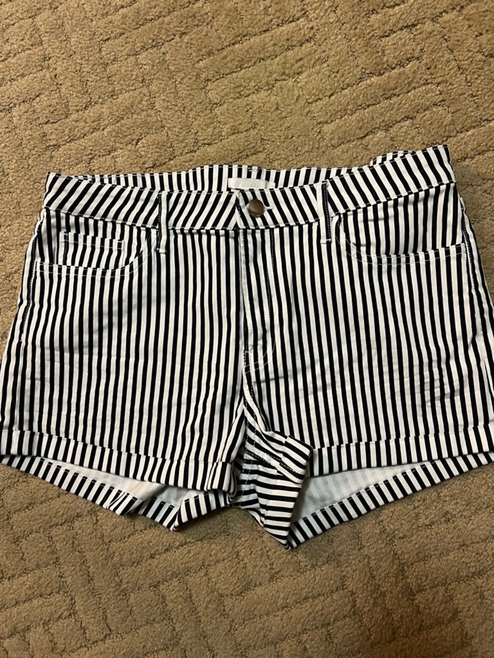 H&M Black and White Striped Jean Shorts